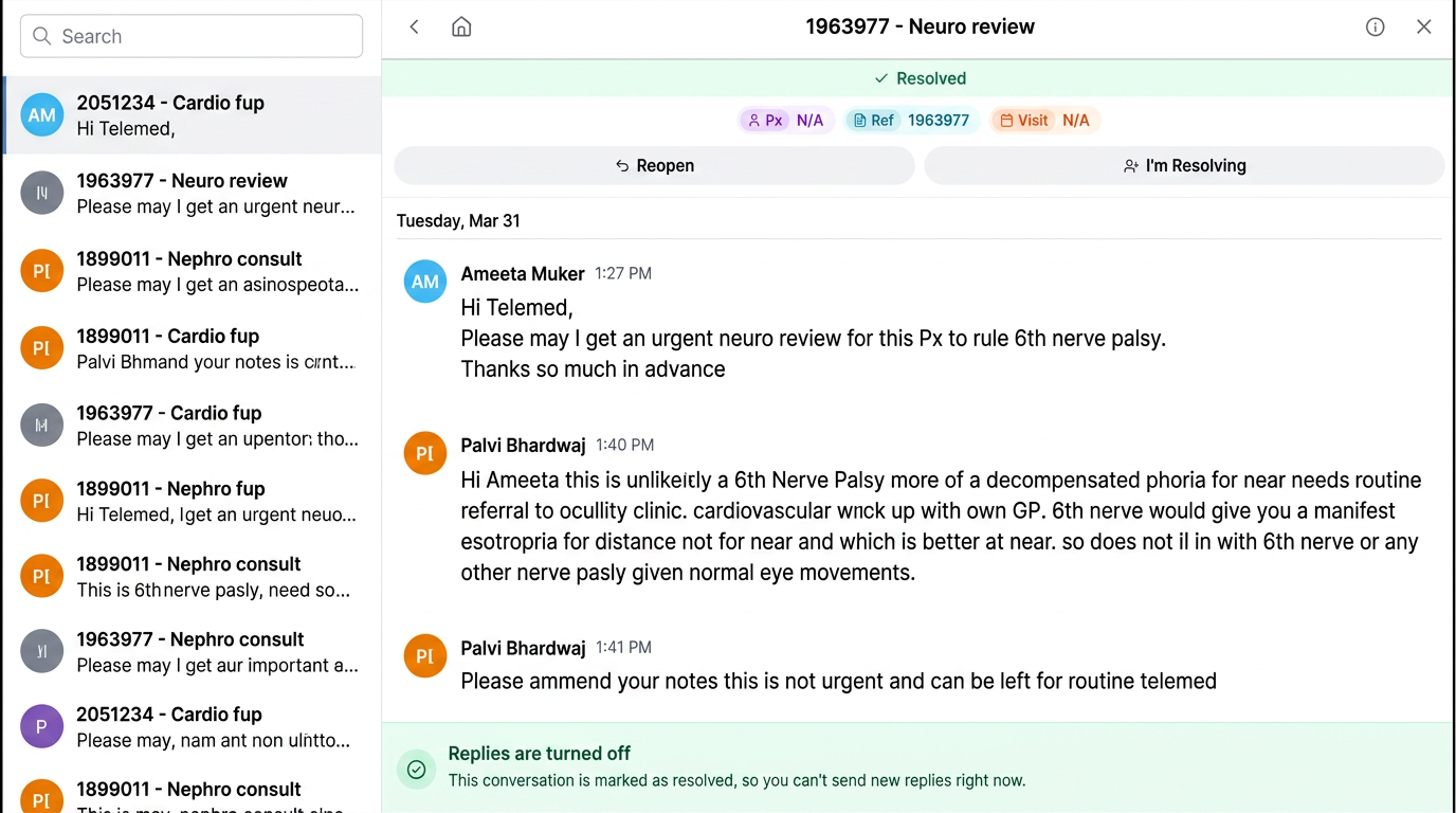 LUTI desktop interface showing clinical query thread